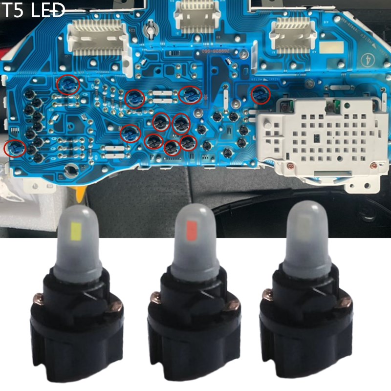 10 stk.  t5 t6.5 w1.2w led-pærer til biler, modificeret lampe, instrumentbræt og instrumentbelysning, 12v hvide, ravrøde, isblå panellamper til biler