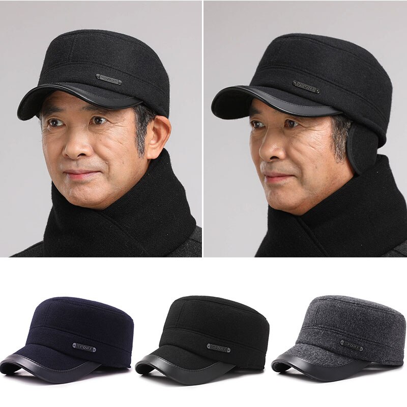 Warme Winter Hoeden Voor Mannen Vader Opa Hoed Winter Dikke Oorkleppen Piekte Caps Wollen Hoeden Oor Bescherming Baseball caps