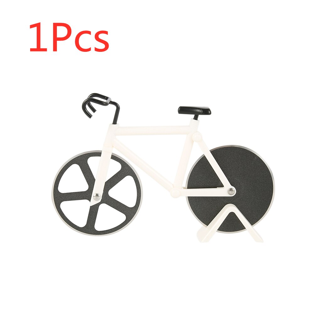 Bicycle Pizza Cutter Knives Stainless Steel Two-wheel Pizza Cutting Knife Non-stick Pizza Wheels Chopper Slicer with Holder: 1pcs white