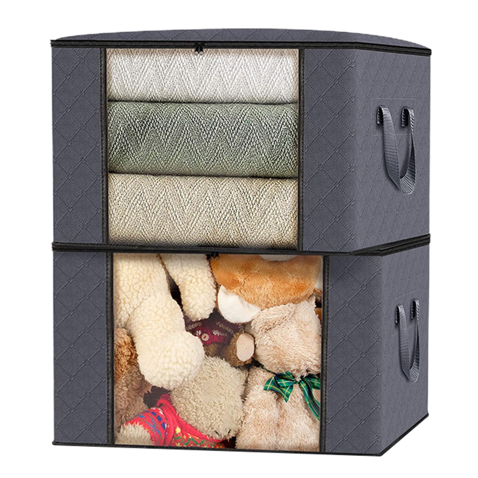 90L Sturdy Under Bed Storage Containers Organizer Large Capacity Clothes Bins and Bedroom Foldable Storage Bag with Clear Window: VIOLET/紫罗兰