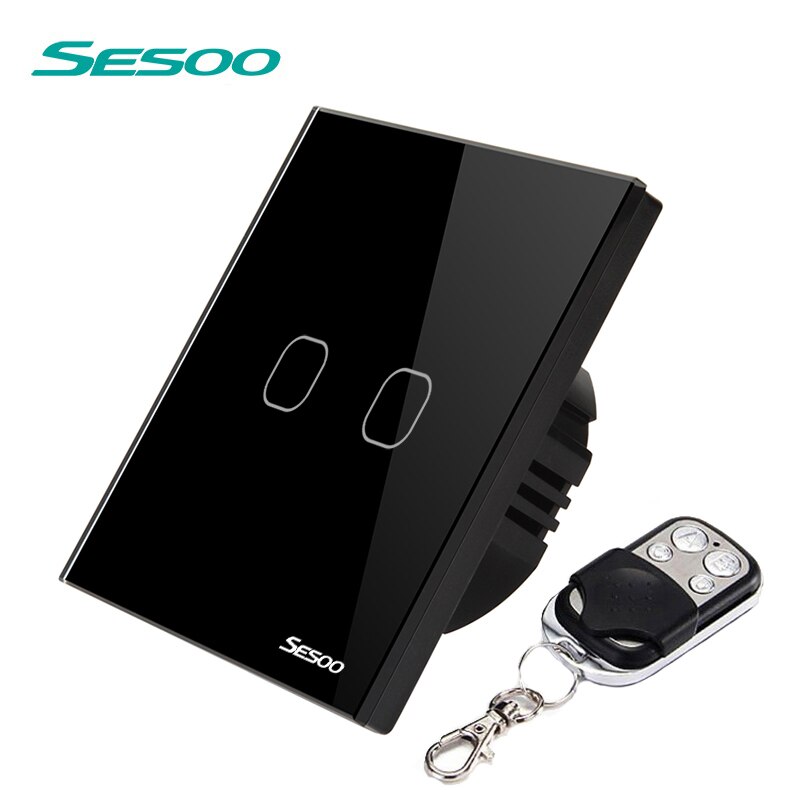 SESOO Touch Wall Switch 2 Gang 1 Way Touch Light Switch RF433 Remote Control Switch 170-240V