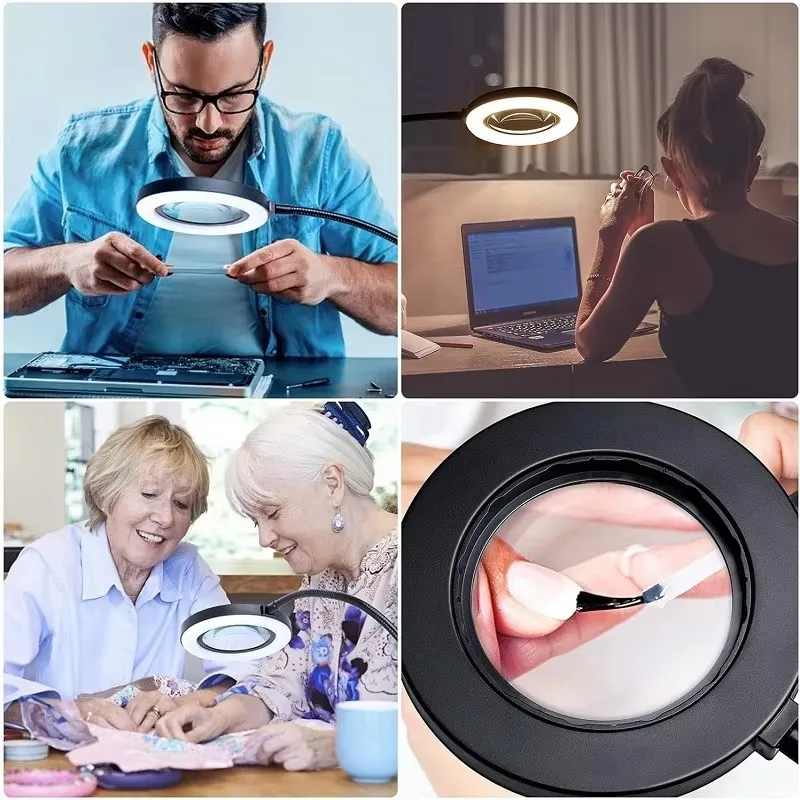 Lupa Led tipo Clip 8x, luz de belleza para uñas, luz fría USB, equipo antideslizante, abrazadera, lámpara de escritorio portátil de vidrio
