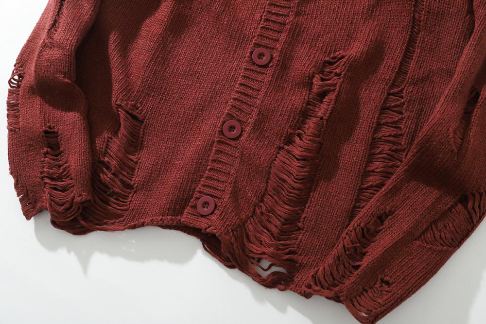 Cardigan de styliste en laine pour hommes, pull Streetwear Vintage, surdimensionné, , ample, avec trous déchirés, collection automne