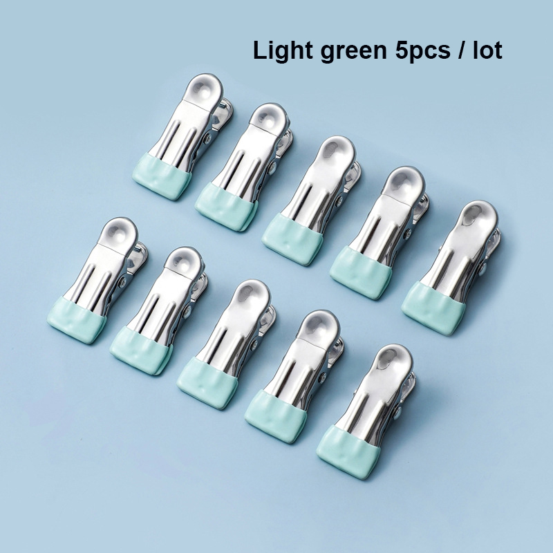 5Pcs/lot Stainless Steel Clips Drying Clothe Pegs Hanging Clothes Pins Hanging Towel Clamp Clips for Clothesline Outdoor Kitchen: LightGreen 5pcs