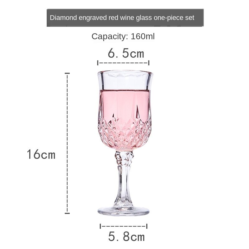 Europæisk stil krystal diamant mønster bæger hus ehold drikke kop vinglas vintage udskåret rødvinsglas runde: 160ml