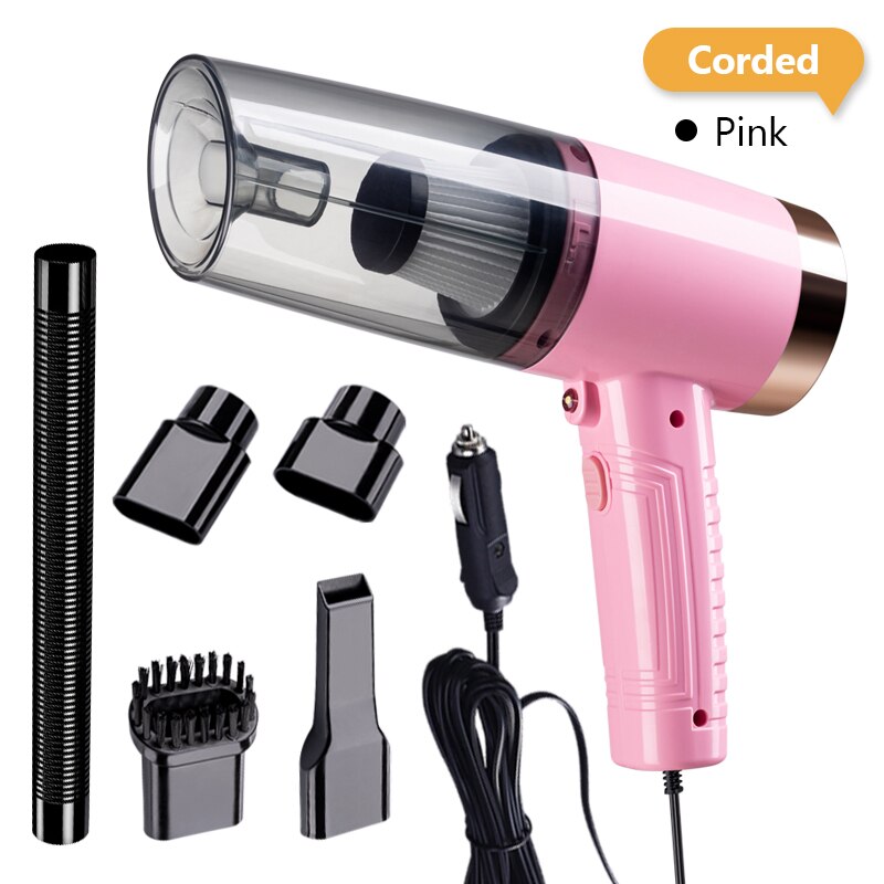 TOMULE Portable Car Vacuum Cleaner Handheld Cordless Vacuum Cleaner Household and Car Dual-Use Rechargeable MINI Vacuum Cleaner: Wired Pink