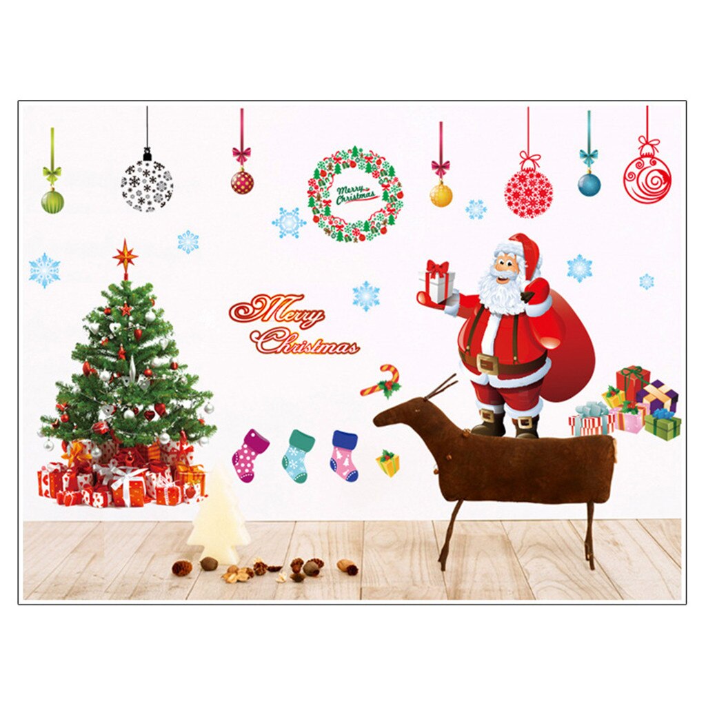 2pc Christmas Vinyl Window Wall Stickers Decal Snowman Removable Home Decor Adhesive Pvc Window Showcase Year Wallpaper
