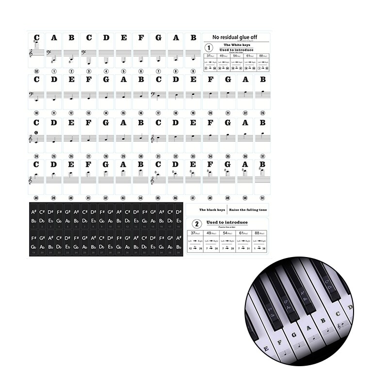 Piano Sticker Transparent Stickers Trackless Keyboard Sticker Electronic Piano Label Convenient Learn Training Equipment Label: Black