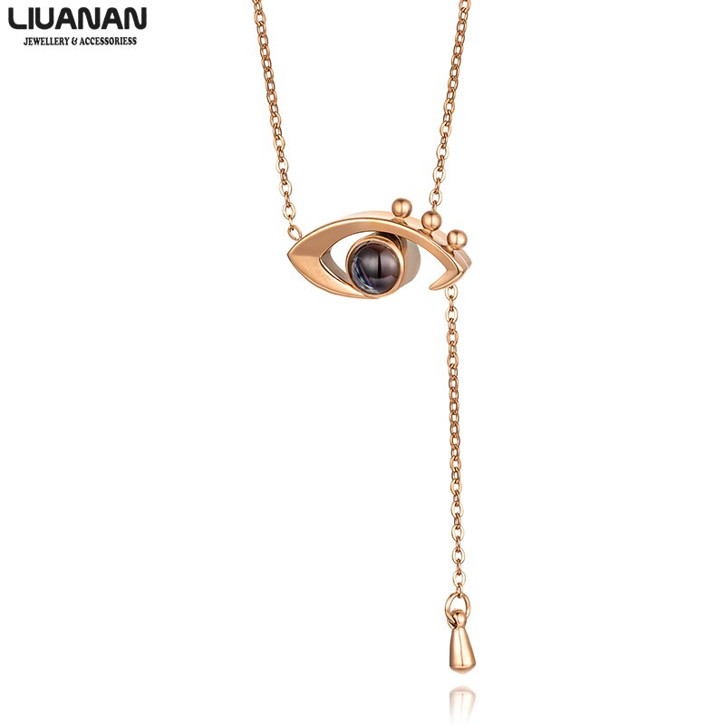Rose Goud 100 talen I love u Projectie Hanger Ketting Oog Vorm Romantische Liefde Geheugen Bruiloft Ketting: Default Title