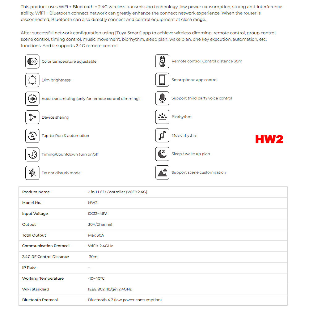 Miboxer hw2 2 em 1 hw5 5 em 1 2.4ghz wifi + controlador rf grande corrente máxima 30a para cor única/branco duplo/rgb/rgbw/rgb + cct tira conduzida