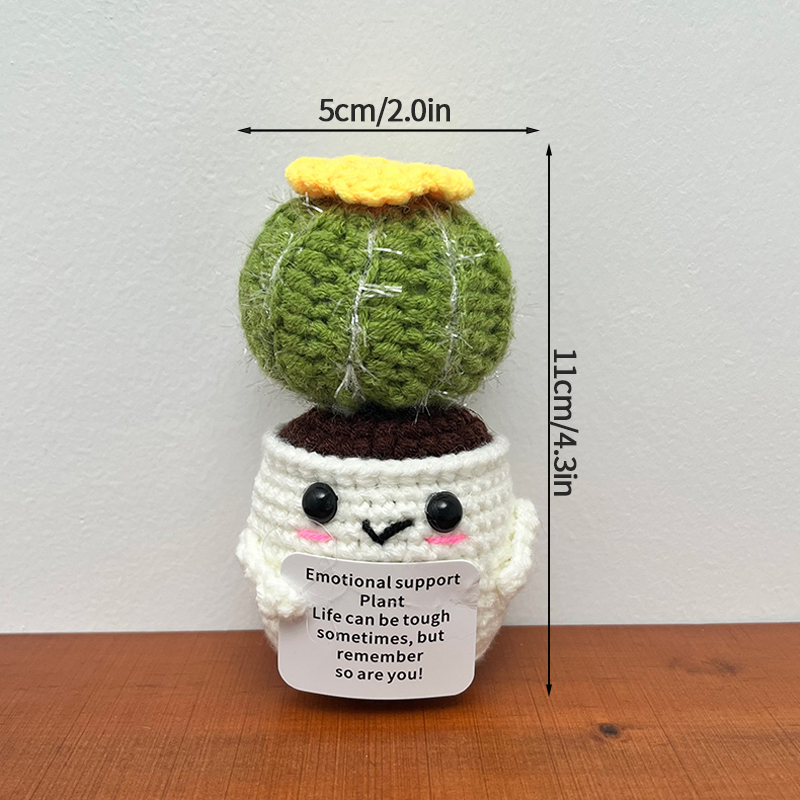 Flor de ganchillo hecha a mano, adorno de lana tejido en maceta de girasol, decoración divertida para aliviar el estrés con tarjeta positiva: Naranja