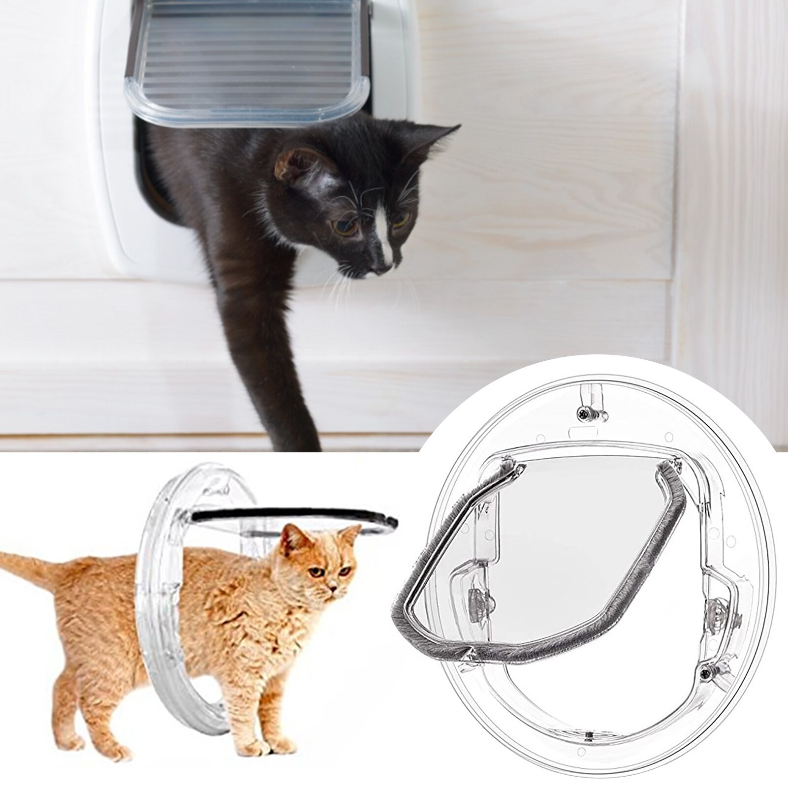 Pet Flap Round Cat Flap Pet Door Can Control In And Out Direction Dog Door Four-way Lockable Pet Door