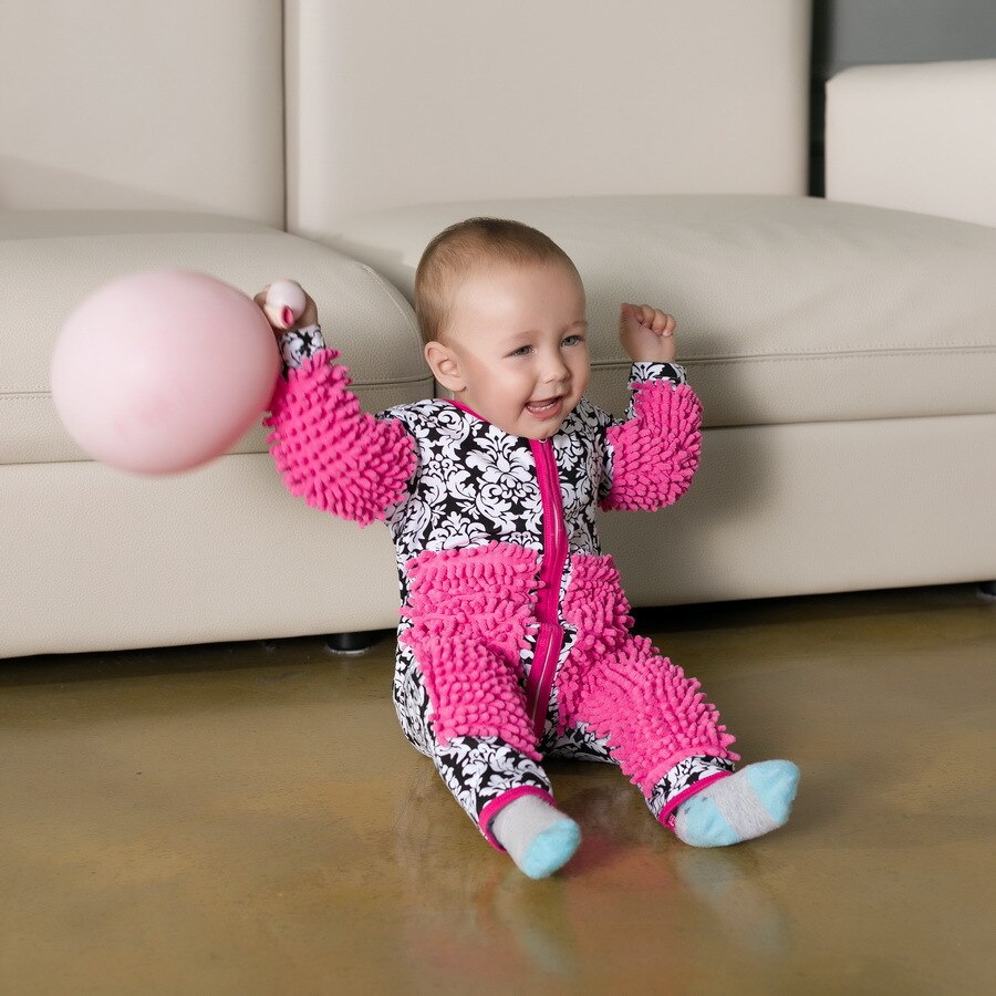 Baby dweil romper outfit meisje rompe jongen meisje poetsmiddelen vloeren schoonmaak dweil pak schoonmaak dweil sui kinderen kruipen peuter jumpsuit: B / 12m