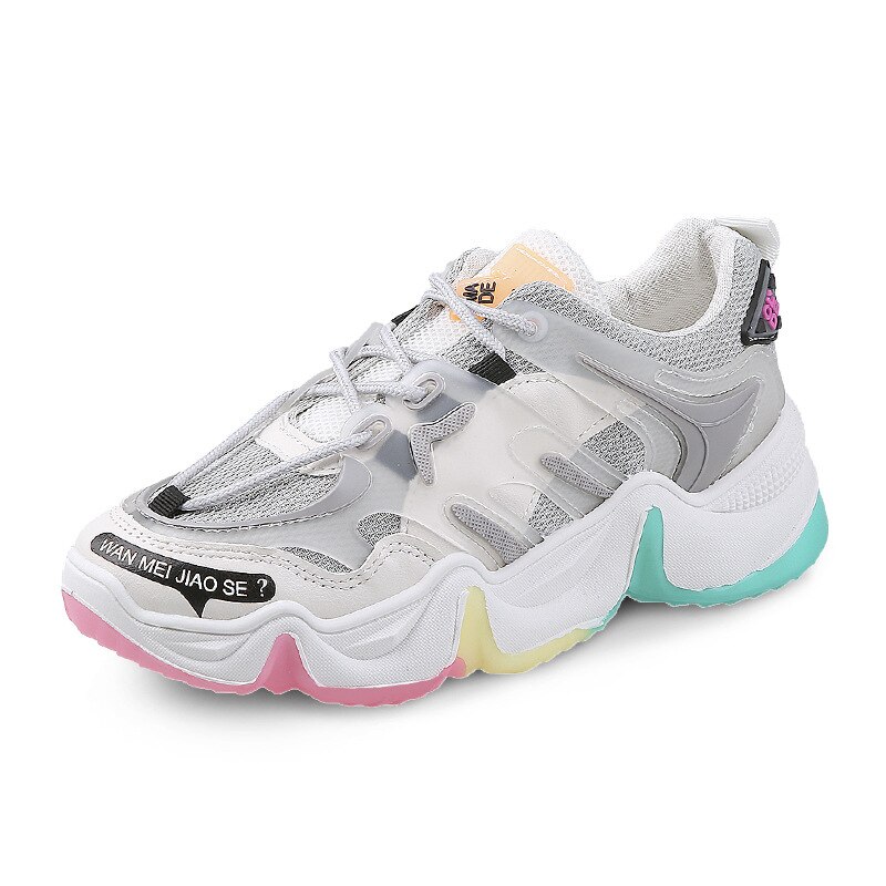 Kvindelige chunky sneakers sommer designere blomster modekvinder snøre afslappet sko til kvinder dame sneaker tennis: Grå / 36