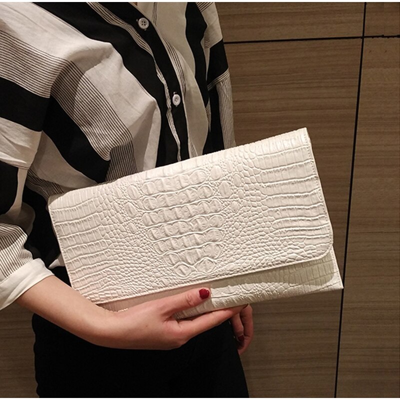 Highreal mulher envelope noite sacos de embreagem padrão crocodilo branco feminino couro pu bolsas ombro crossbody bolsas