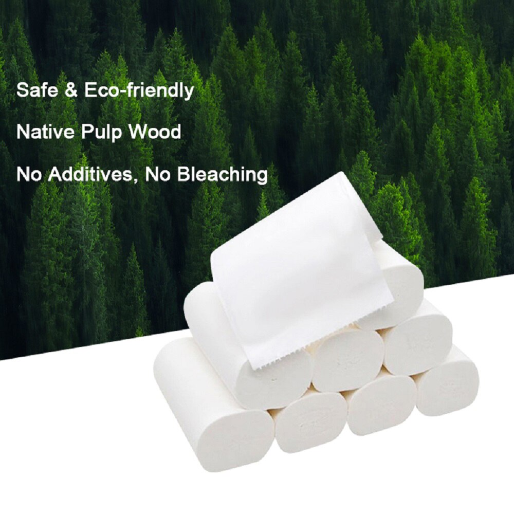 10Rolls Toilet Paper Tissue Bath Roll Paper Towels 3 Layers Pulp Wood Soft &amp; Comfortable Roll Paper for Home Office Hotel School