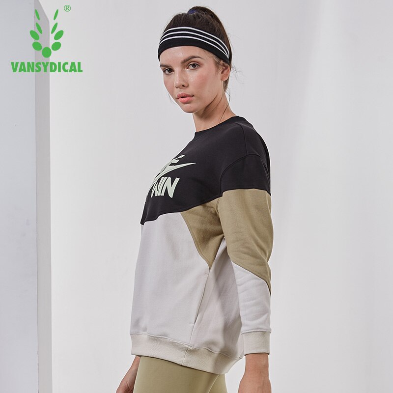 Vansydical Herfst Winter Sport Trui Vrouwen Gym Running Yoga Tops Lange Mouw Katoen Spliced Fitness Workout Truien