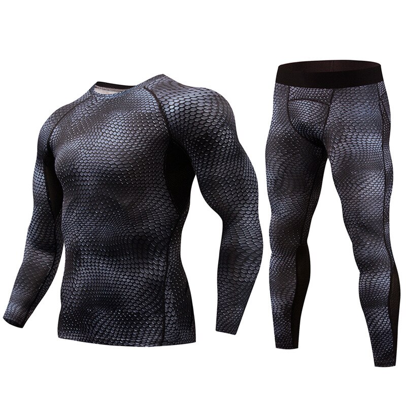 MMA-ensemble de Compression peau de serpent 3D pour hommes, pour jogging, Fitness, chemise et pantalon avec collants d'entraînement, manches longues