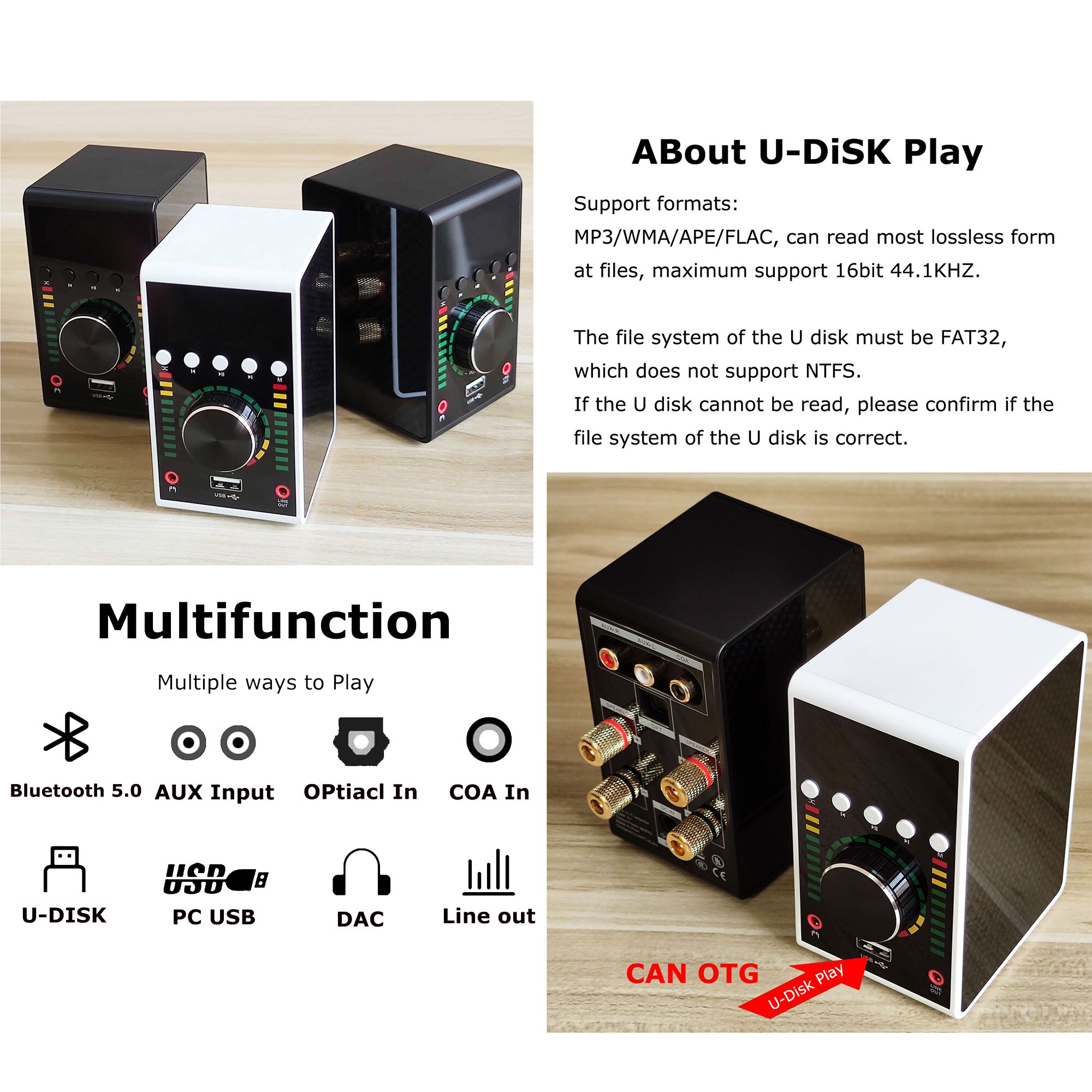 Mini Audio HiFi Bluetooth 5.0 Power Class D Amplifier Ma12070 Digital Amp 68W*2 Home Audio Car Marine USB/AUX/Optical/COA In