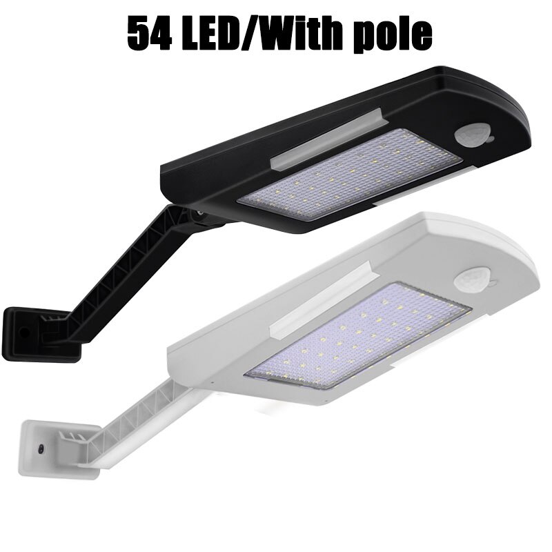 Luz Solar de 48 LED de 450 lúmenes, tres modos, negro y blanco, resistente al agua, para exteriores, jardín, pared, lámpara con poste de montaje o no: 54led with pole / white shell