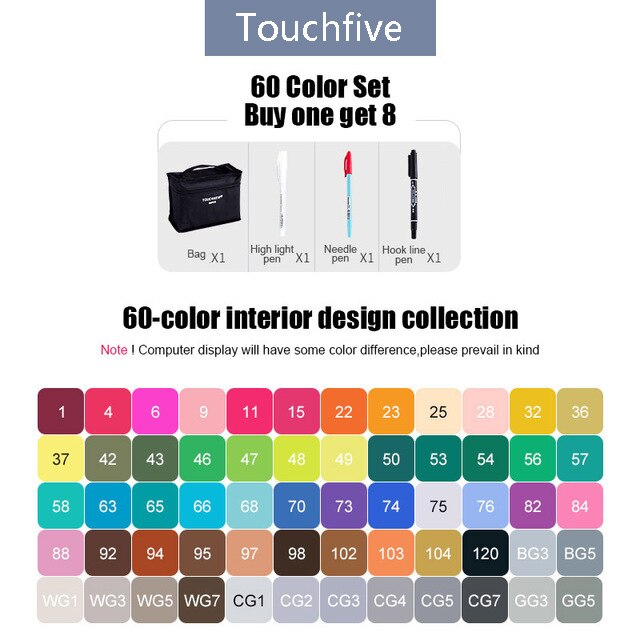 Touchfive Marker 30/40/60/80 Farben Kunst Marker Set Fettige Alkohol Basierend Skizze Marker Stift für künstler Zeichnung Manga Animation