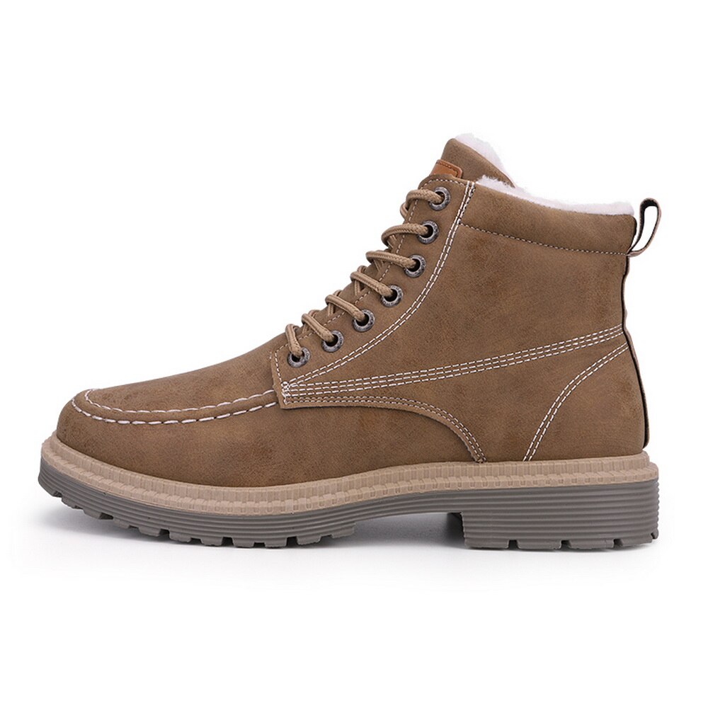 Platform Schoenen Voor Mannen Winter Schoenen Outdoor Enkellaarsjes Man Sneeuw Boot Met Korte Pluche Keep Warm Schoeisel Kant-Up Schoenen Jongen: khaki / 40