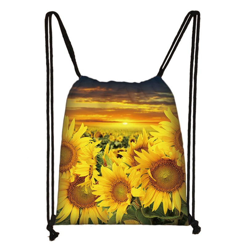 Van Gogh Sunflower Starry Night Drawstring Bag Women Canvas Storage Bags Casual Backpack Ladies Travel Bag