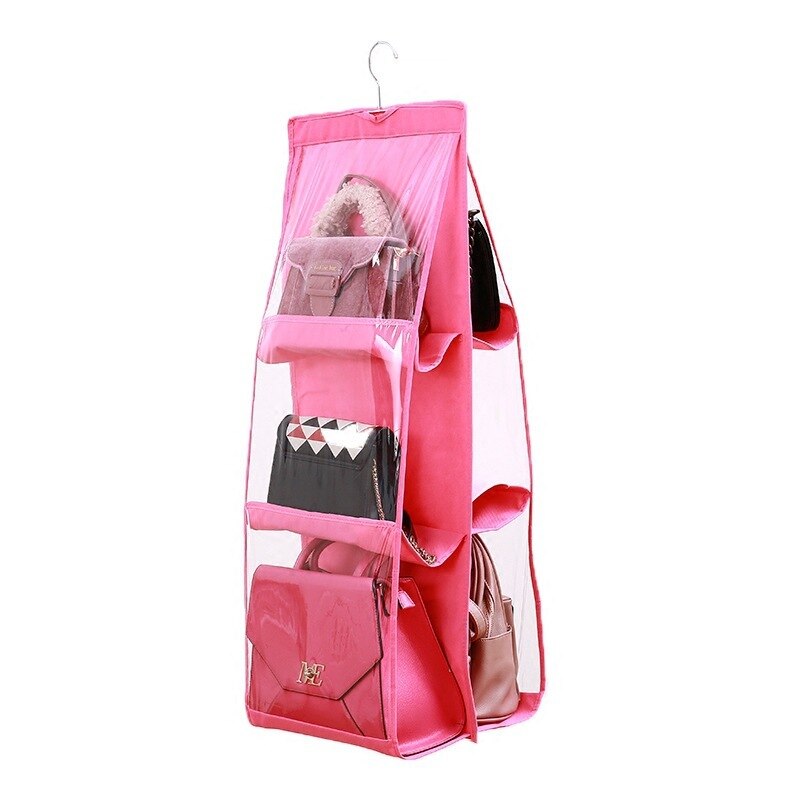 Pliable 6 poches Double face Transparent sac à main suspendu sac de rangement sac divers rangé organisateur garde-robe placard cintre