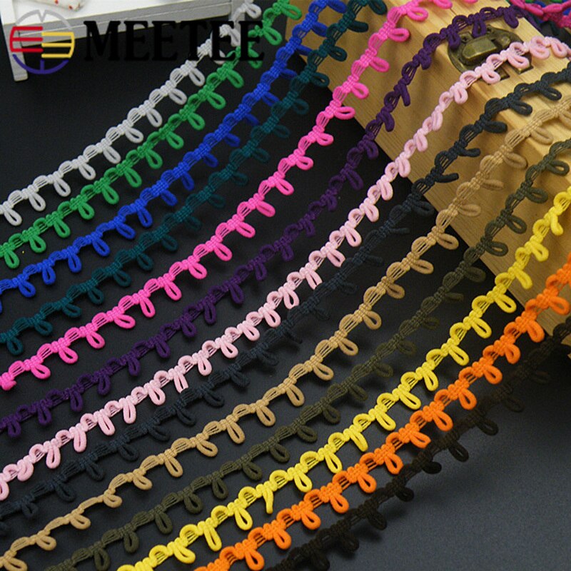 3Meters 14mm Nylon Stretch Back Collar Buttons Tabs Elastic Loop Trim Tiny Round Lace Ribbon For Wedding Dress Button Buckle
