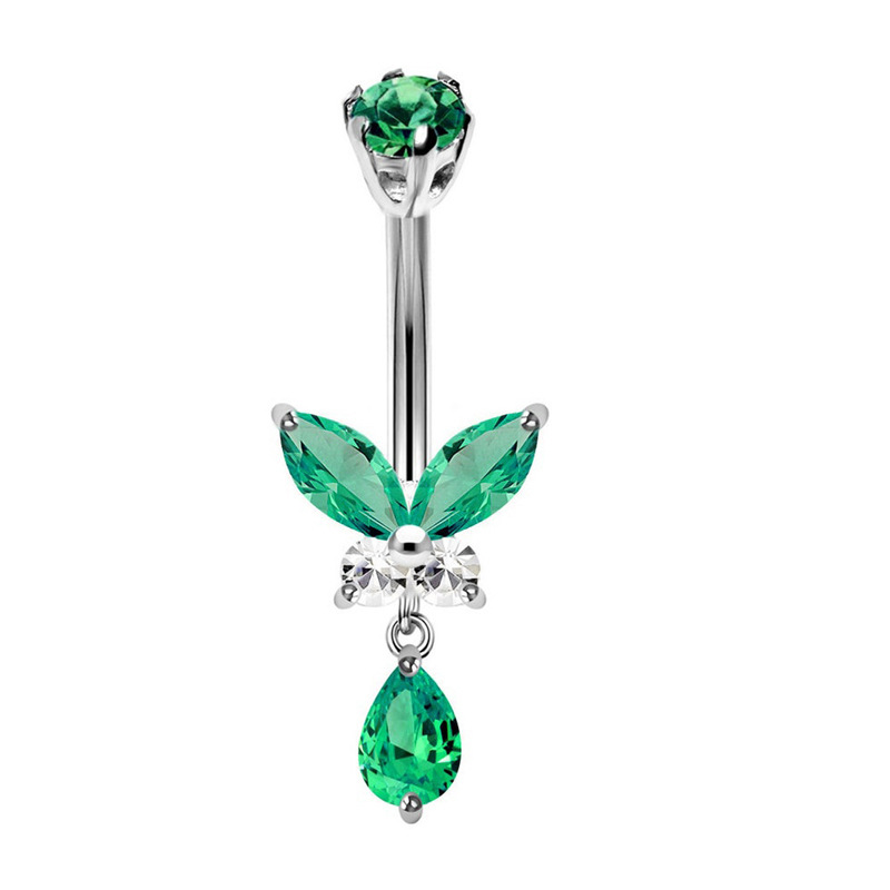 1 pièces coeur rouge nombril anneaux acier vert cristal ventre haltère nombril Piercing papillon pour femmes filles Piercing Ombligo: Pistolet noir plaqué