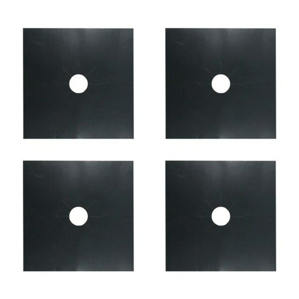 4pcs Home Gas Hob Gas Burner Cooker Protector Heat Reusable Non Stick Easy Clean Anti Fouling Pad: Black