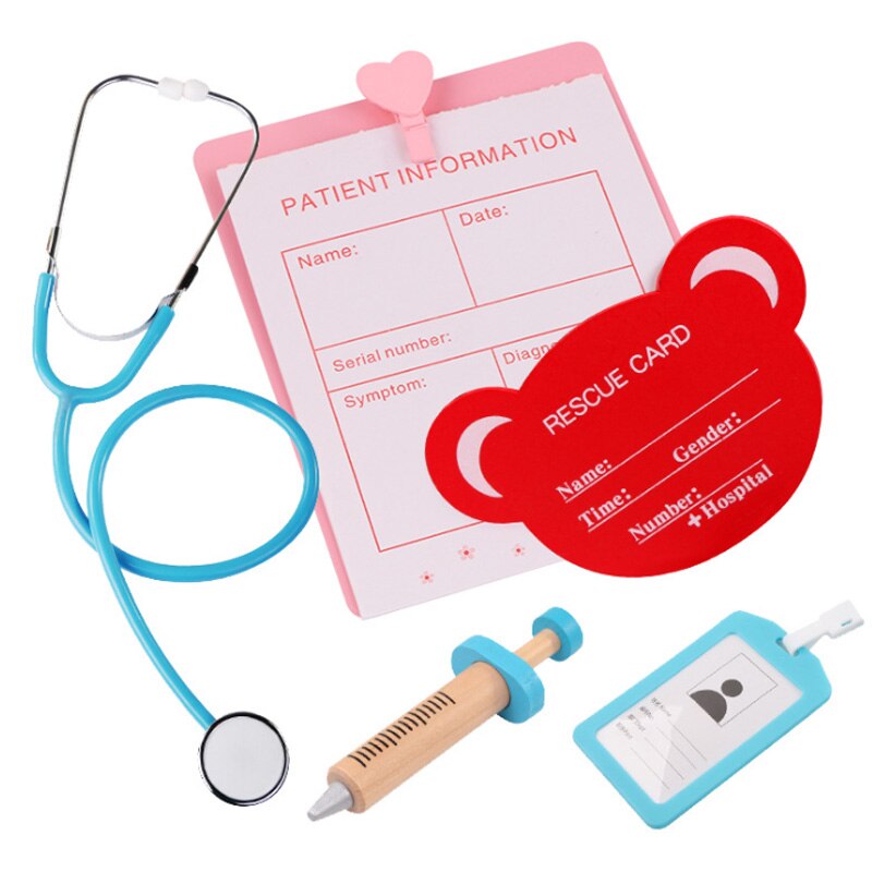 Kinderen doen alsof speelgoedset duurzame verpleegster injectie-instrument houten simulatie medicijndoos stevige koffer