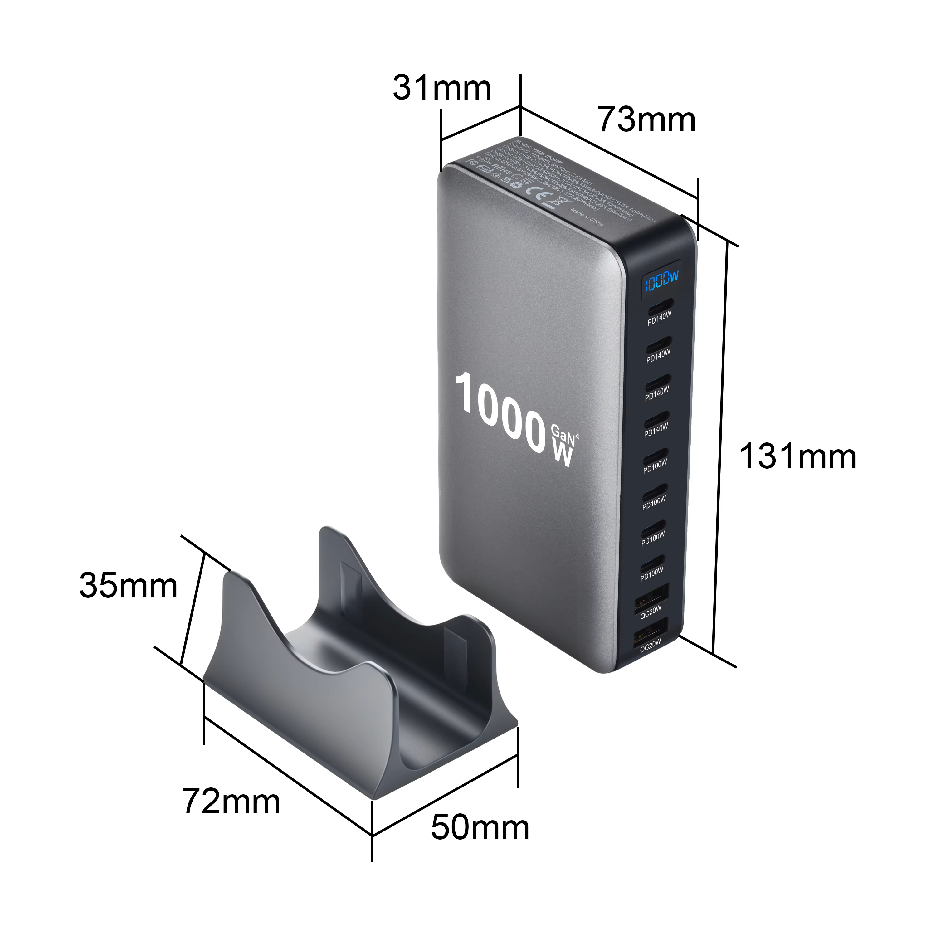 Neues 1000-W-Desktop-Ladegerät, schneller Multi-Port-Adapter, unterstützt das Laden mehrerer Geräte für Telefone, Tablets, Laptops und mehr