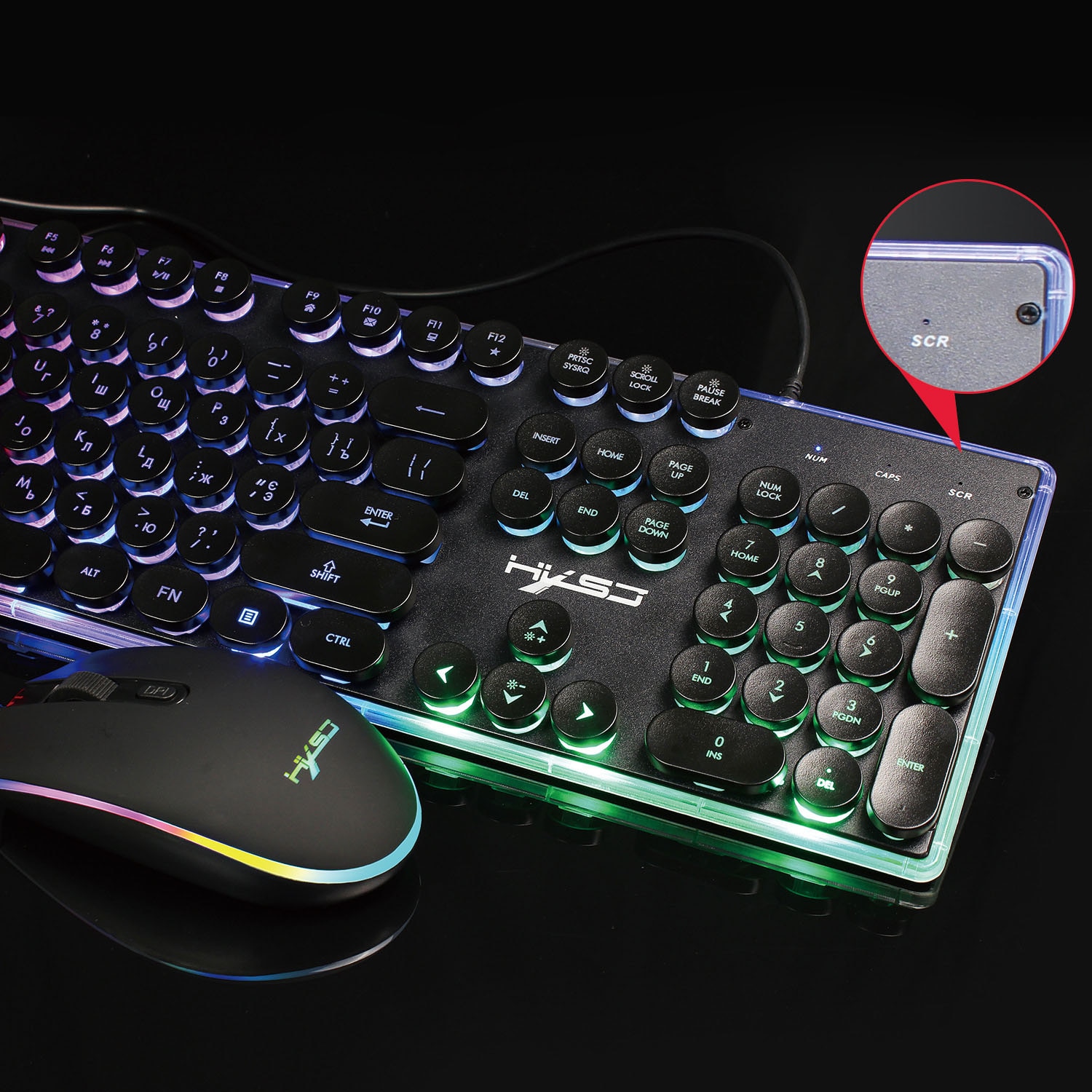 Vococal Wired Russian Mechanical Gaming Keyboard Mouse Set with LED Backlight for Home Office Study Room Computer Player