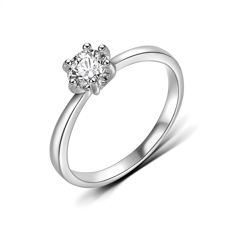 Goud Kleur Classic Eenvoudig 6 Prong Sparkling Solitaire AAA Zirconia Forever Wedding Ring Mode Desgin Ring: 5.5 / Silver