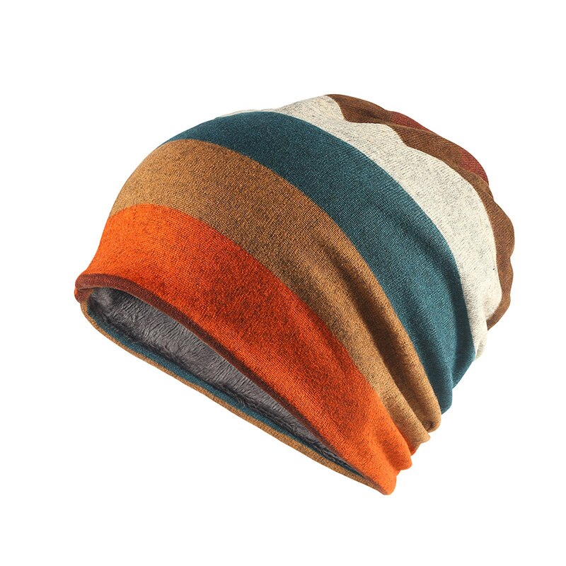 Autumn Winter Hat Beanie Stocking Hat Scarf Mask Male Hats For Women Men Knitted Cap Mens Skullies Beanies Flannel Warm Bonnet: orange thicken