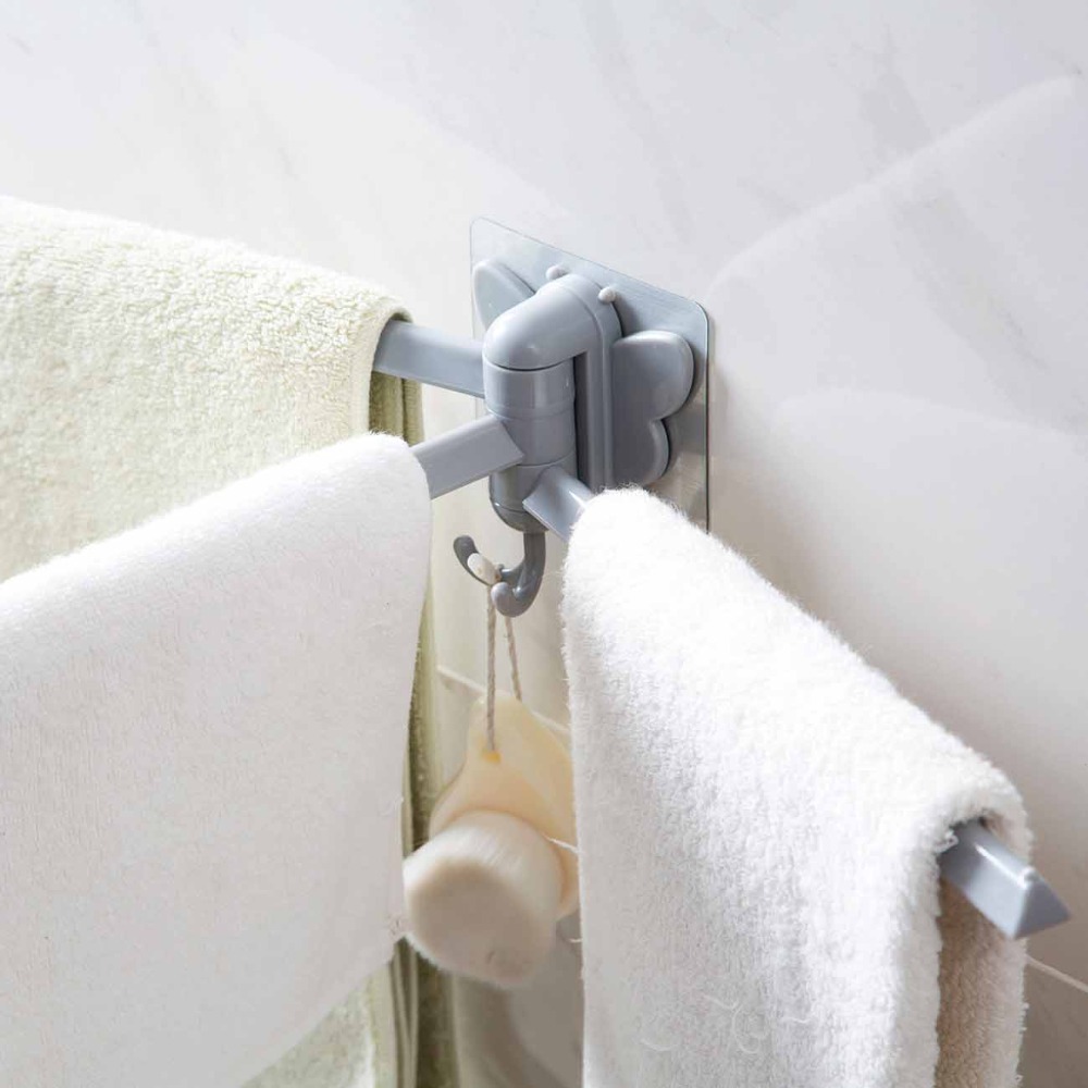 Håndklædeholder af plast 3 drejelig håndklædestang bøjle badeværelse hylde dreje håndklæde hat rack handdoek houder