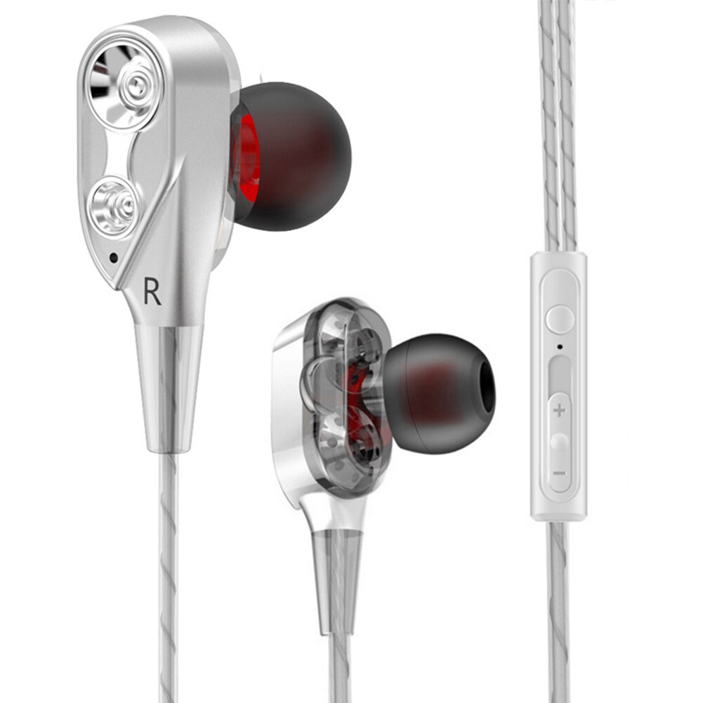 3.5mm Headphones Headset In-Ear Bass Dual Driver Earphones Stereo Hands Free Gaming Earbuds With Microphone: Silver