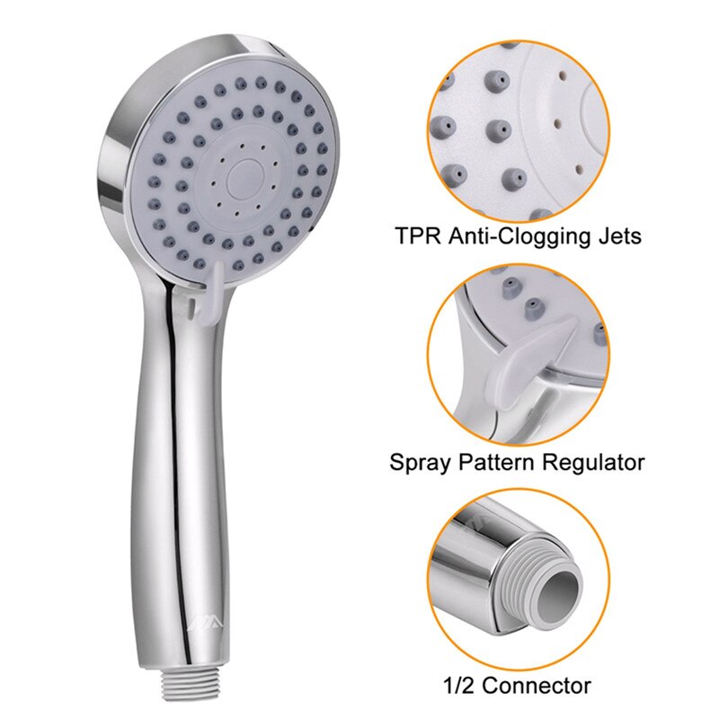 High Pressure Handheld Shower Head Chrome Finish Water Supply Pipeline Multi-functions Flow Regulator