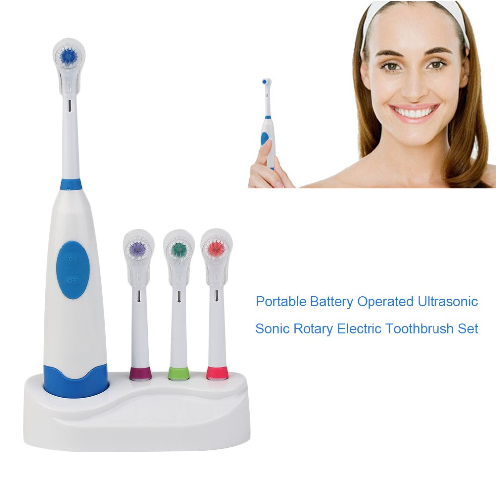 (4 Brush Heads) Electric Toothbrush with Battery Operated Teeth Brush Oral Waterproof Soft Electric Teeth Whitener Hygiene 1 set