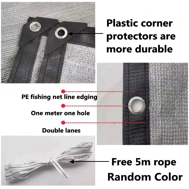 Red de sombra para jardín, invernadero, planta suculenta, piscina al aire libre, HDPE, Anti-UV, gris plateado,