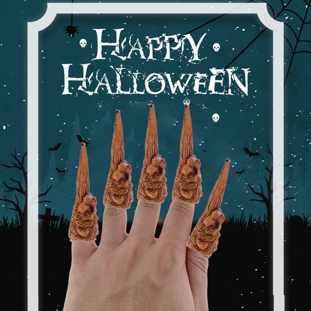 Uñas largas de Halloween, uña de Animal, uña de bruja Araña, esqueleto, León, Cosplay, decoración de vestido de lujo, 5 uds.