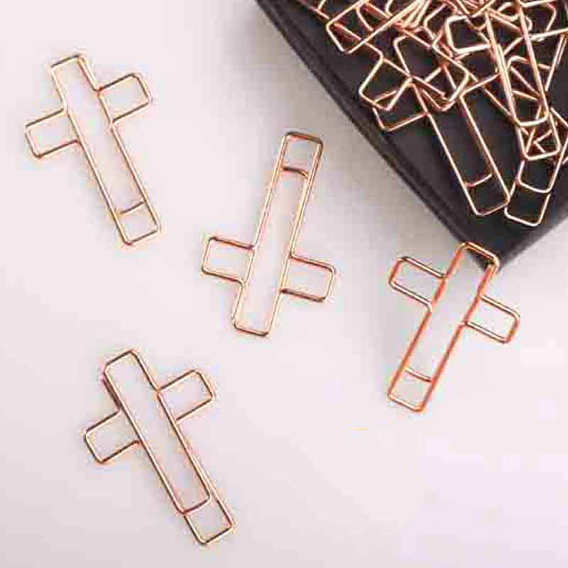 Cross Rose Gold Paper clips Shaping paperclip cute Stationery Clips Office Clips Kawaii Stationery Office Rose Gold Stationery