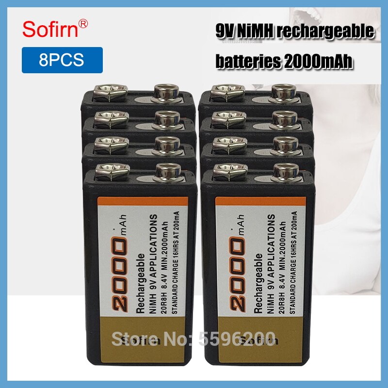 9V 2000Mah Sofirn Oplaadbare Ni-Mh Batterij Voor Microfoon Interphone Rookmelder Auto Speelgoed: 8PCS