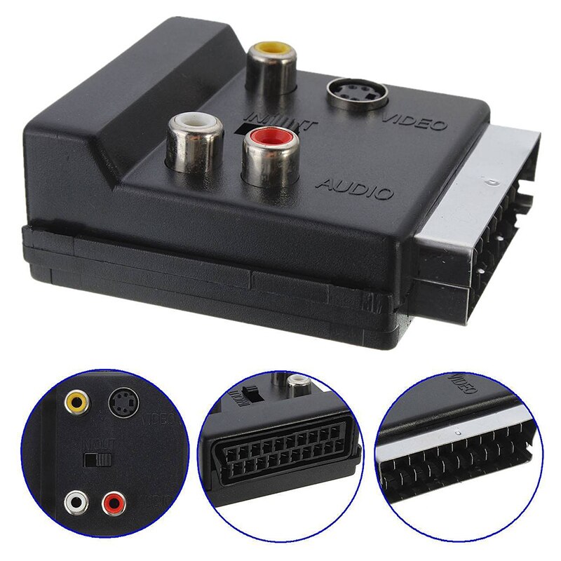 Switchable SCART Adapter Plug to Socket SCART Male to SCART Female With S-Video