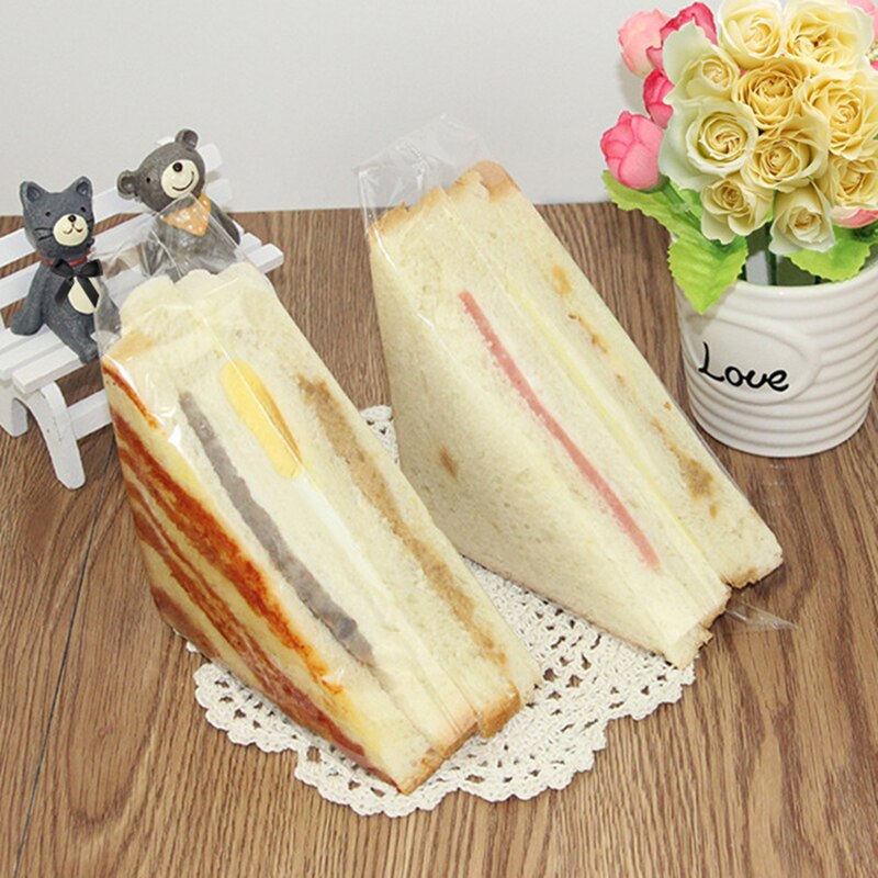 Sandwich plastemballasje gjennomsiktige trekantposer for brød smørbrødposer bursdagsfest dekorasjon godbitposer