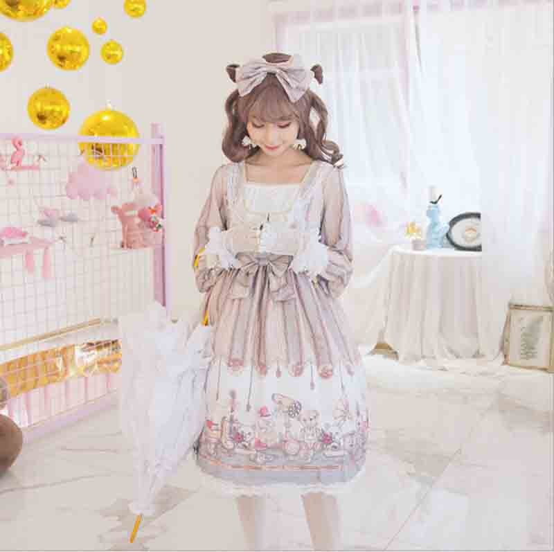 Steampunk vintage langærmet lolita kjole japansk op lolita kjole kvinder sommer jsk lolita kjole til kvinder plus str.: Let hovedbeklædning / L