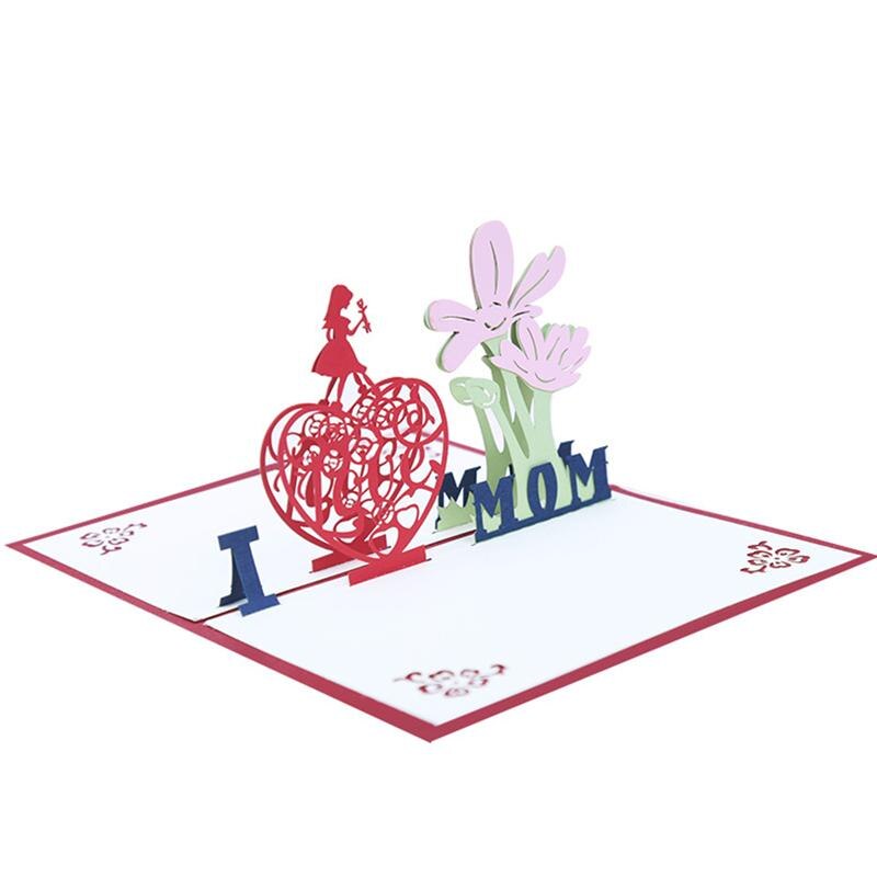 3D Pop Up tarjetas de felicitación me encanta mamá hecho a mano deseo tarjeta hueco Papercraft para madre día de papel de 3D tarjeta (rojo)