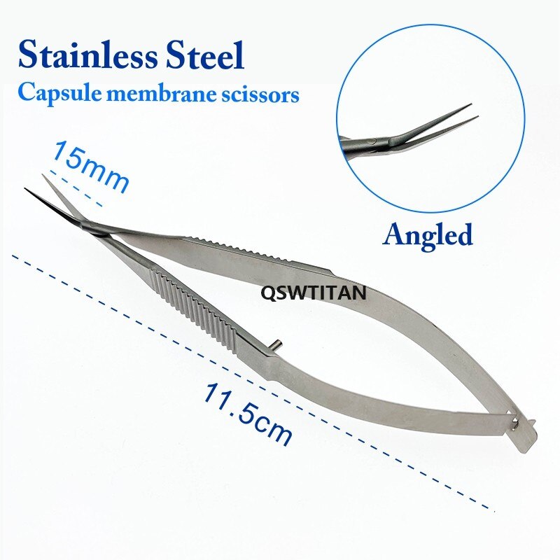 Titanlegering/rustfrit stål oftalmisk mikrokirurgi 12.5cm kapsel membran saks mikro saks instrument: Ss- vinkel