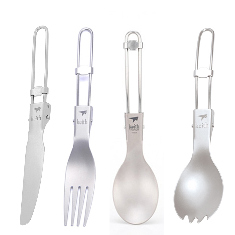 Keith Outdoor Titanium Vouwen Lepel Spork Mes Vork Vouwen Handvat Set Camping Bestek Puinhoop Kit Keuken Servies Draagbare